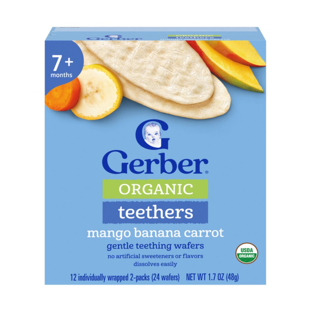 015000049669 Gerber Organic Teethers Mango Banana Carrot (02-Packs / 24 wafers) - Image 1